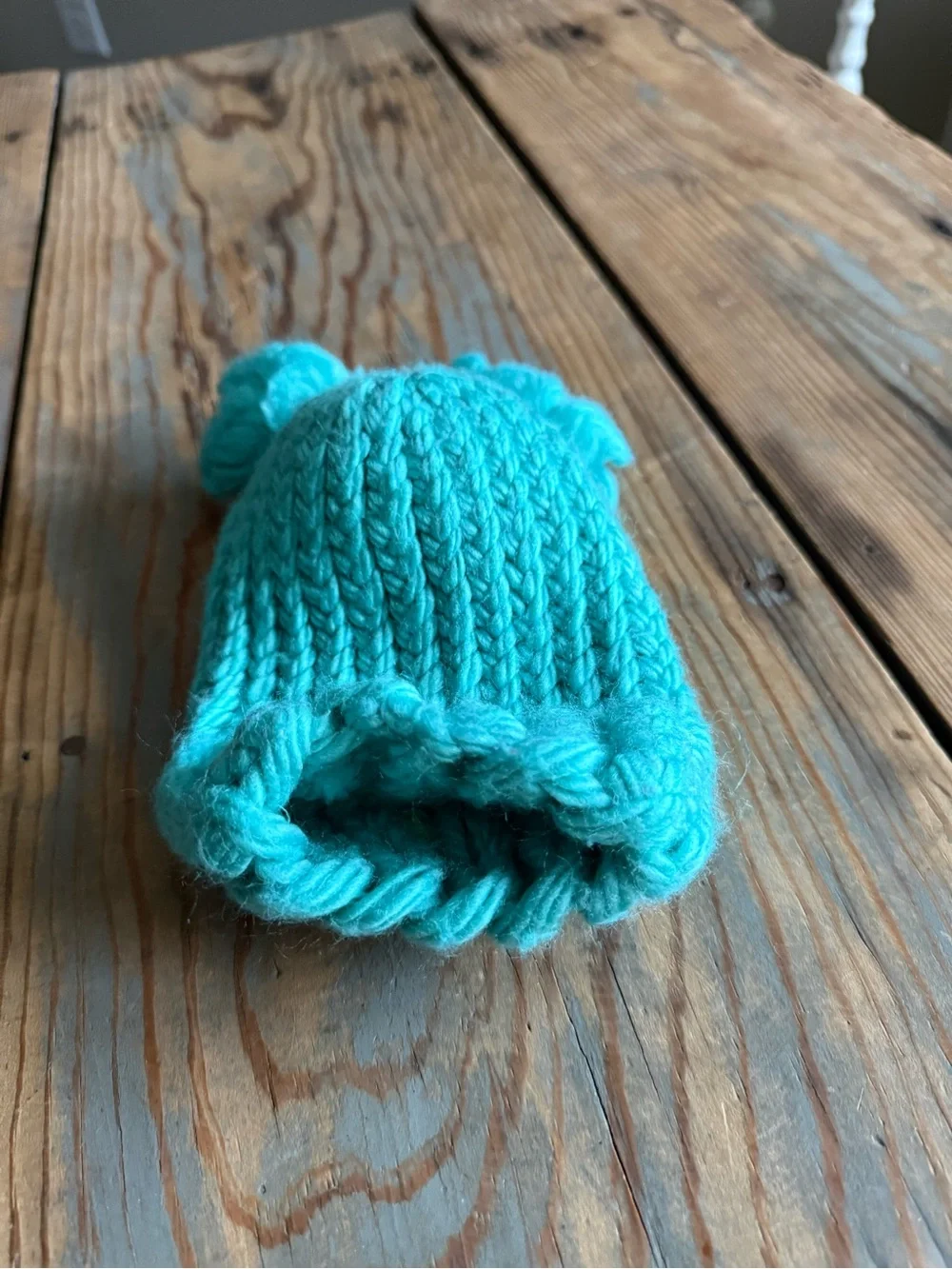 Kids Teal Owl Knit Beanie with Pom-Pom Details